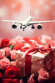 airplane flowers gift box gift Valentine's Day. Generative AI, valentine.