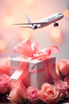 airplane flowers gift box gift Valentine's Day. Generative AI, valentine.