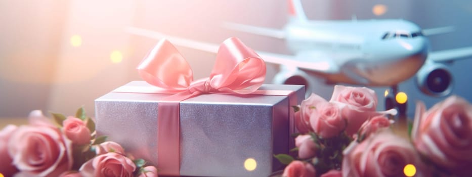 airplane flowers gift box gift Valentine's Day. Generative AI, valentine.