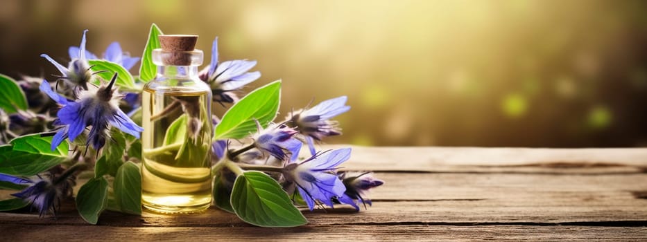 Cosmetic essential oil borage. Generative AI, Nature.