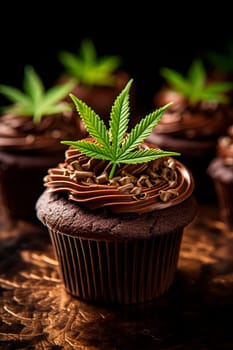 Cannabis cupcakes with leaf. Generative AI, Nature.
