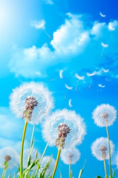 Beautiful dandelion against the sky. Generative AI, Nature.