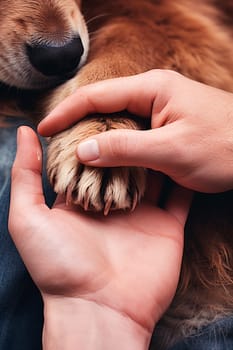 A dog gives a paw to a man. Generative AI, Love.