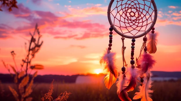 Dream catcher against the background of the river. Generative AI, Nature.