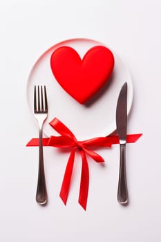 Cutlery and red roses isolate valentine's day. Generative AI, Holiday.