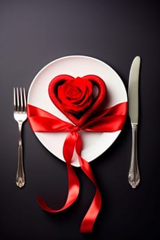 Cutlery and red roses isolate valentine's day. Generative AI, Holiday.