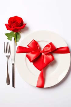 Cutlery and red roses isolate valentine's day. Generative AI, Holiday.