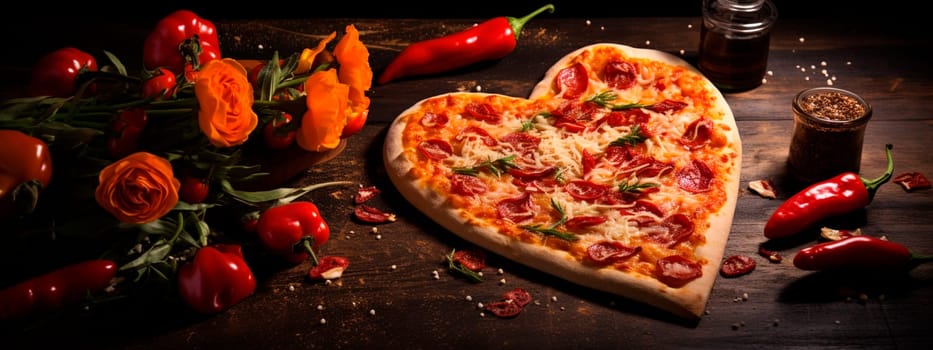 Pizza in the shape of a heart. Generative AI, Food.