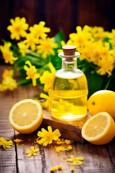 Lemon essential oil in a bottle. Generative AI, Spa.