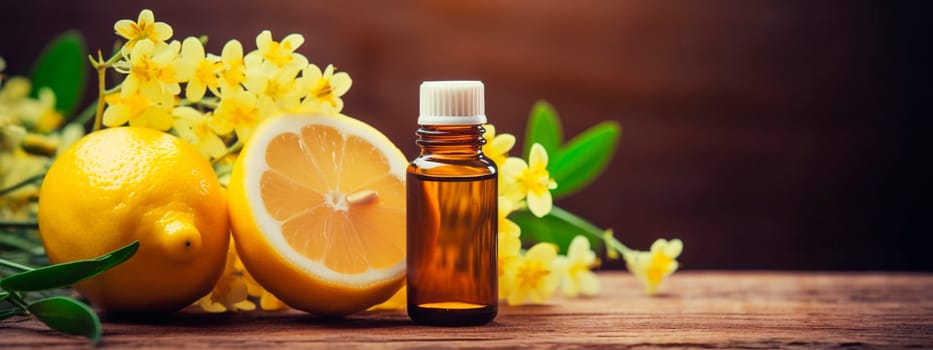 Lemon essential oil in a bottle. Generative AI, Spa.