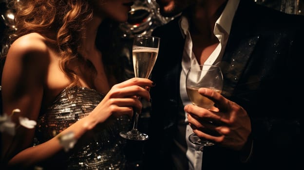 Lovers drink champagne at a party, Generative AI, Holiday.