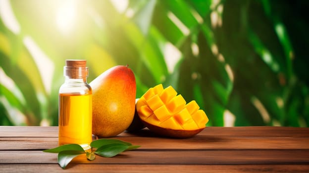 Mango essential oil in a bottle. Generative AI, Spa.