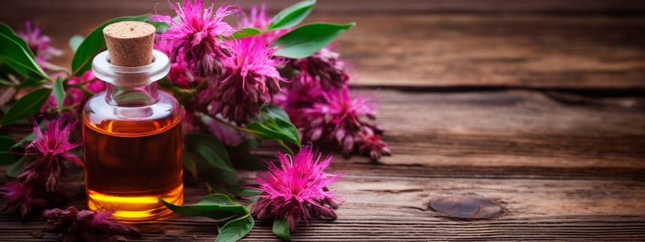 Monarda essential oil in a bottle. Generative AI, Spa.