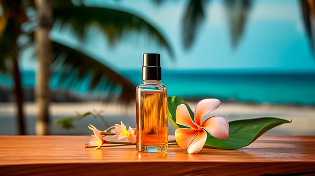 Monoi de Tahiti essential oil in a bottle. Generative AI, Spa.