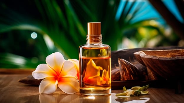 Monoi de Tahiti essential oil in a bottle. Generative AI, Spa.