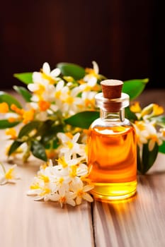 Neroli essential oil in a bottle. Generative AI, Spa.