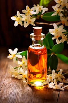 Neroli essential oil in a bottle. Generative AI, Spa.