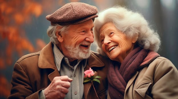 Old people in love are happy together. Generative AI, Lover.