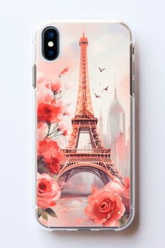 Phone case with the Eiffel Tower. Generative AI, White.