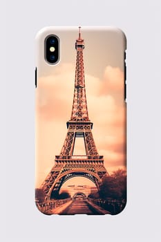 Phone case with the Eiffel Tower. Generative AI, White.