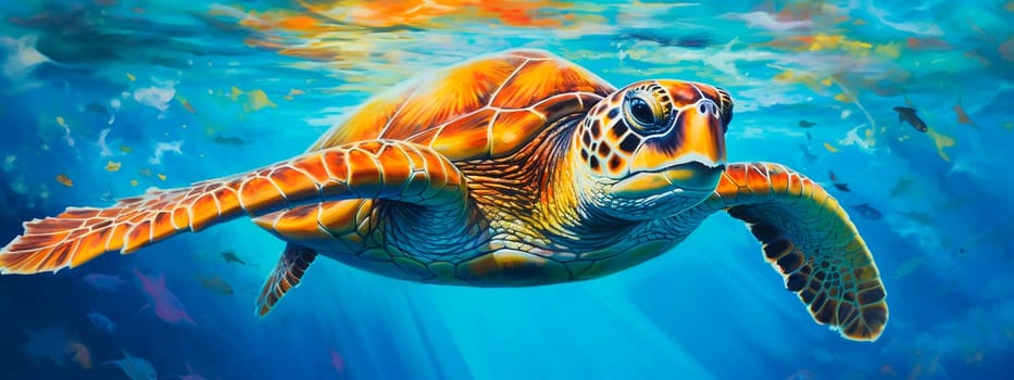 Turtle swims in the water. Generative AI, Sea.