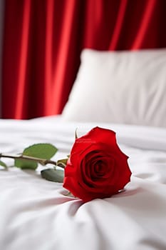 Red rose on the bed. Generative AI, Love.