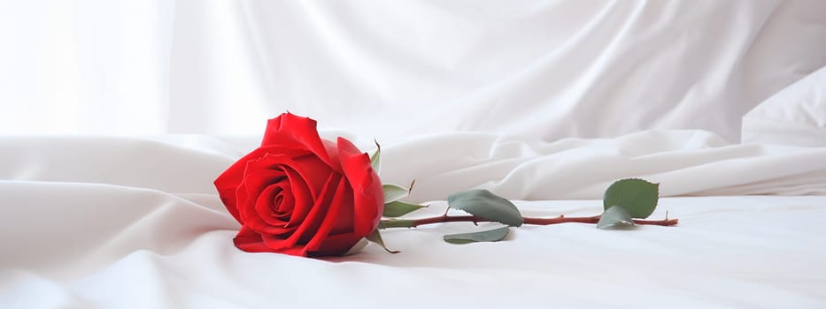 Red rose on the bed. Generative AI, Love.