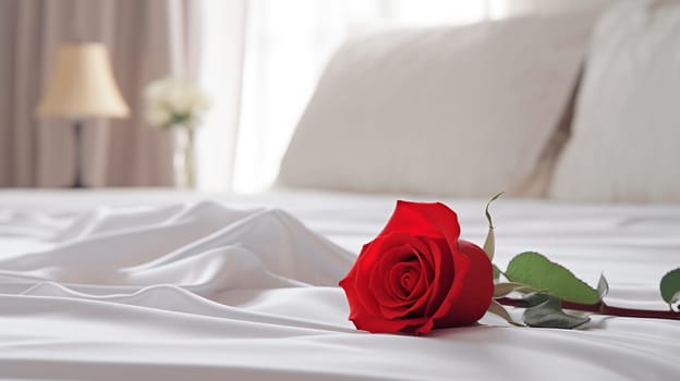 Red rose on the bed. Generative AI, Love.