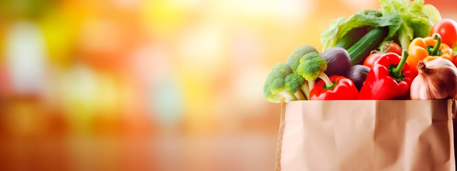 A bag of vegetables on the background of a supermarket. Generative AI, Food.