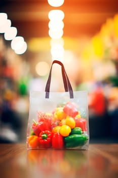 A bag of vegetables on the background of a supermarket. Generative AI, Food.
