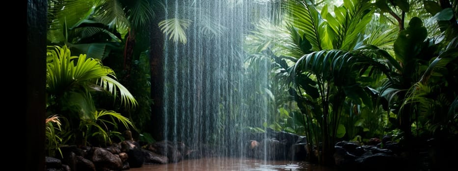 Summer shower in the jungle. Generative AI, Nature.