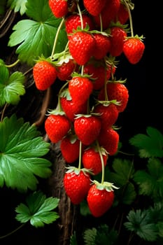 Ripe strawberries on the field. Generative AI, Food.