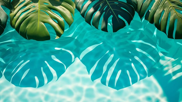 Palm leaves on the background of the pool. Generative AI, Sea.
