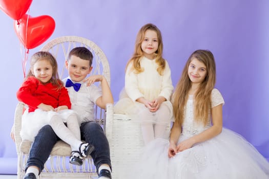 Kids boy and girls friends with balloons