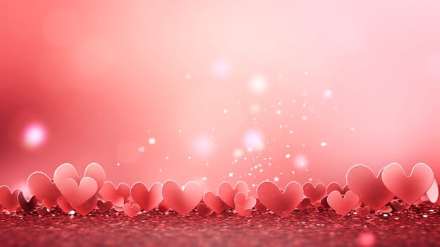 Beautiful background with pink hearts. Generative AI, valentine.