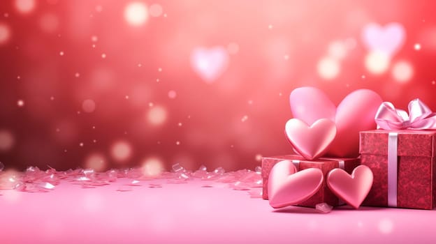 Beautiful background with pink hearts. Generative AI, valentine.