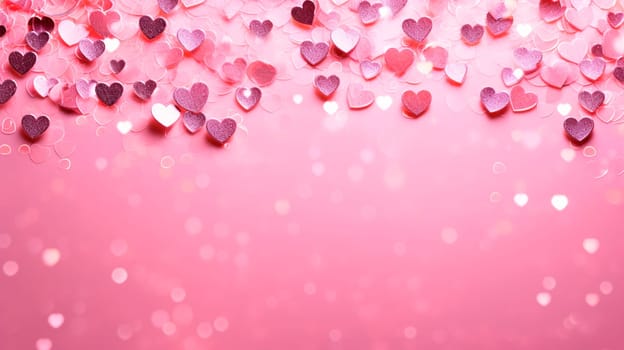 Beautiful background with pink hearts. Generative AI, valentine.