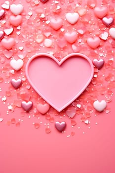 Beautiful background with pink hearts. Generative AI, valentine.