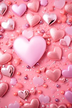Beautiful background with pink hearts. Generative AI, valentine.