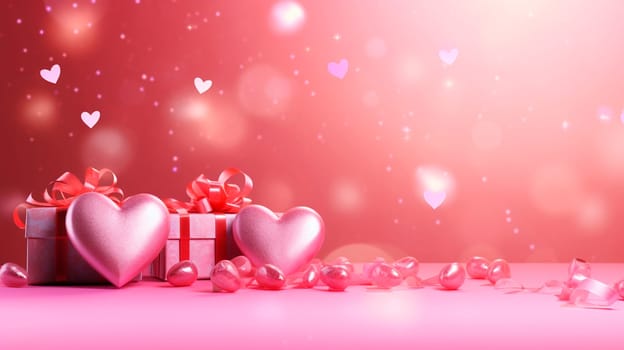 Beautiful background with pink hearts. Generative AI, valentine.