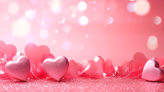 Beautiful background with pink hearts. Generative AI, valentine.