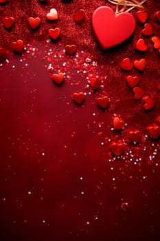 Beautiful background with red hearts. Generative AI, valentine.