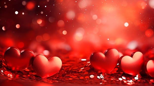 Beautiful background with red hearts. Generative AI, valentine.