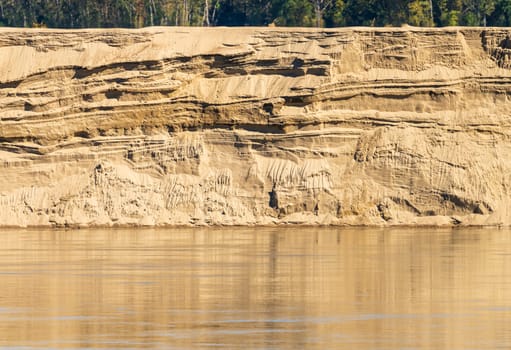 Extreme low water conditions on Mississippi river in October 2023 exposed cliffs of sand in Kentucky