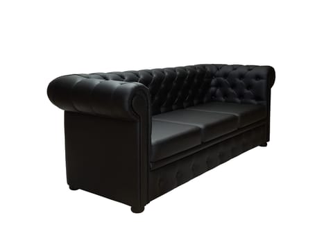 black leather office sofa in retro style on white background, side view. modern couch, furniture