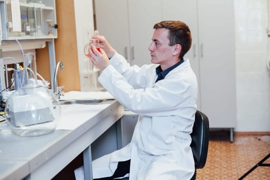 scientist conducts experiments with liquids in the medical laboratory