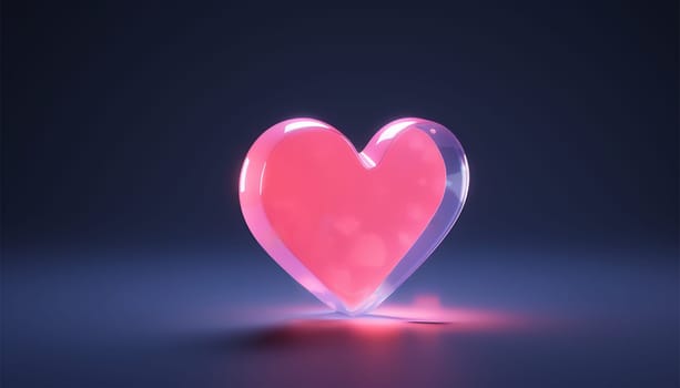 Red glowing neon heart. 3d render, abstract ultraviolet background with neon heart frame. Modern minimal line art. Valentines Day romantic symbol glowing in the dark copy space Happy Valentine romantic