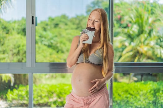 Capturing a pregnant woman enjoying chocolate, exploring the sweet indulgence during pregnancy, highlighting the delightful moments and potential effects of chocolate.