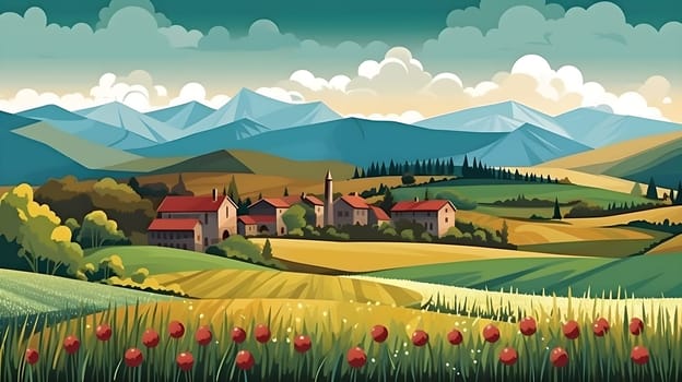 vivid painting of landscapes depicting the pastoral beauty of the countryside, with harmonious color palettes - AI generative