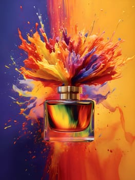 A colorful explosion of perfume in a bottle - Generative AI